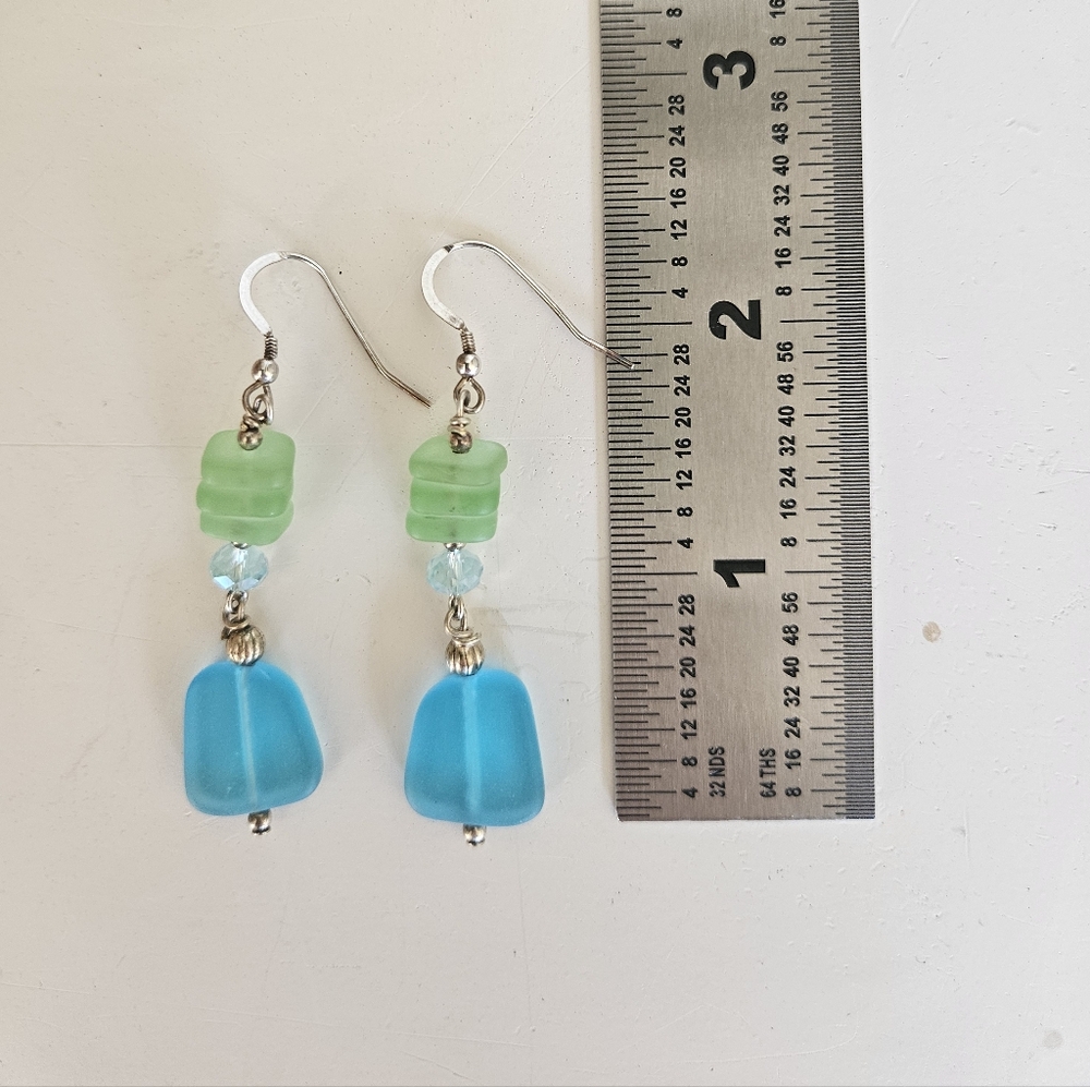 Handmade Sea glass Blue and Green Dangle Earrings